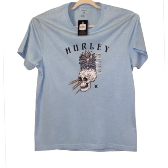 Hurley Rainbow Skull Men's New XL Blue short Sleeve‎ Cotton Poly Blend Pullover - Picture 2 of 4